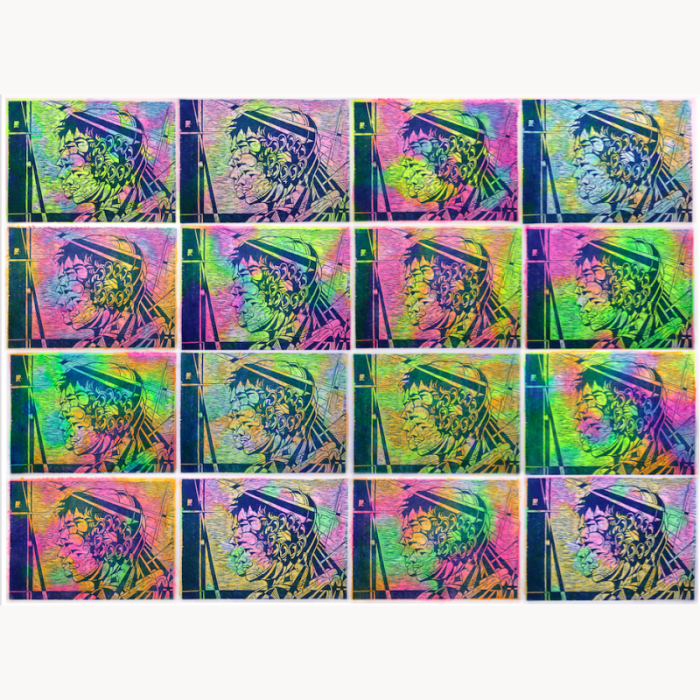 psychedelic trippy linocut neon portrait fractal