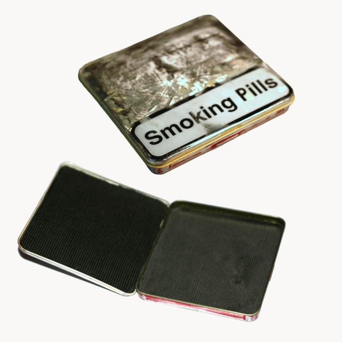 smoking pills parody tin cigarette box resin finish surreal