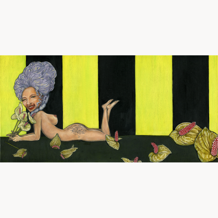oil painting naked woman baroque hairstyle laughing backwards chest breasts boobs