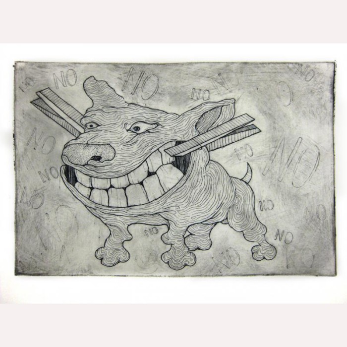 intaglio print bulldog growling no no no clothespin