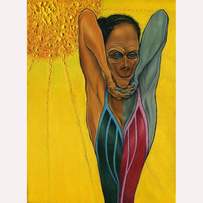 oil portrait woman stretching yoga scary surreal